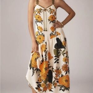Anthropologie Farm Rio Floral Midi Dress - Orange and Green. New!!